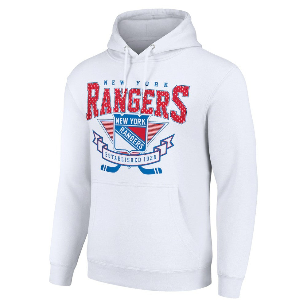 New York Rangers Starter Team Logo Graphic Fleece Tri-Blend Pullover Hoodie - White | NHL Clearance