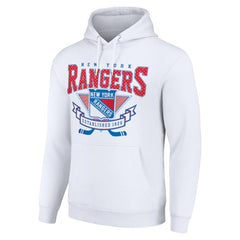 New York Rangers Starter Team Logo Graphic Fleece Tri-Blend Pullover Hoodie - White | NHL Clearance
