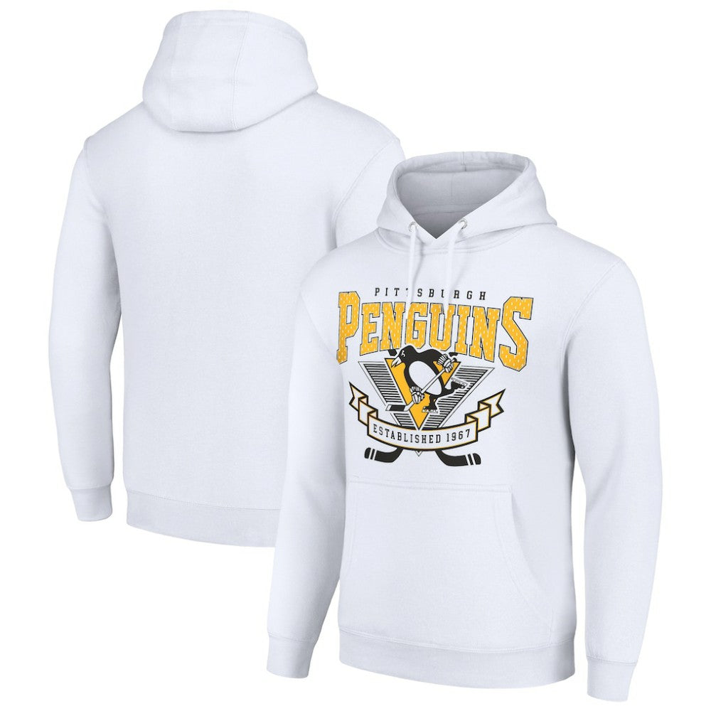 Pittsburgh Penguins Starter Team Logo Graphic Fleece Tri-Blend Pullover Hoodie - White | NHL Lifestyle