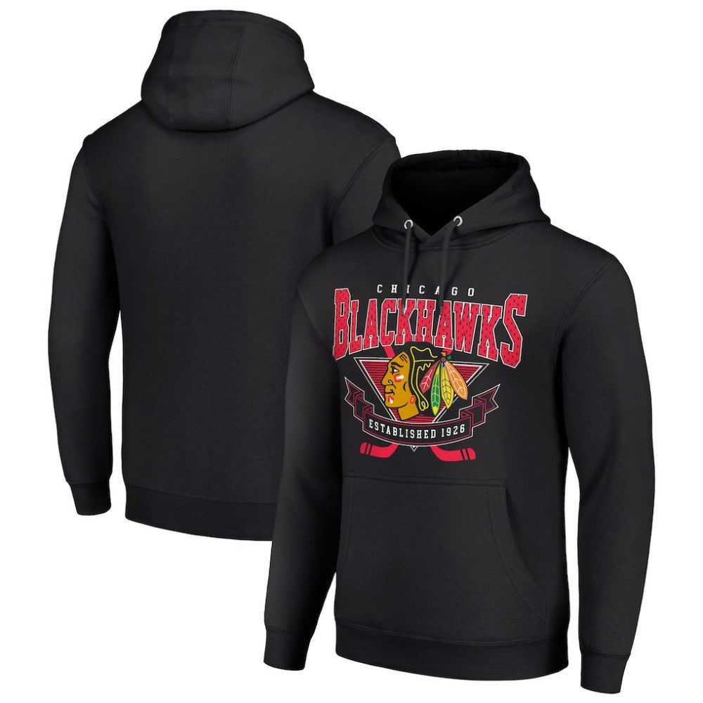Chicago Blackhawks Starter Team Logo Graphic Fleece Tri-Blend Pullover Hoodie - Black | NHL discount