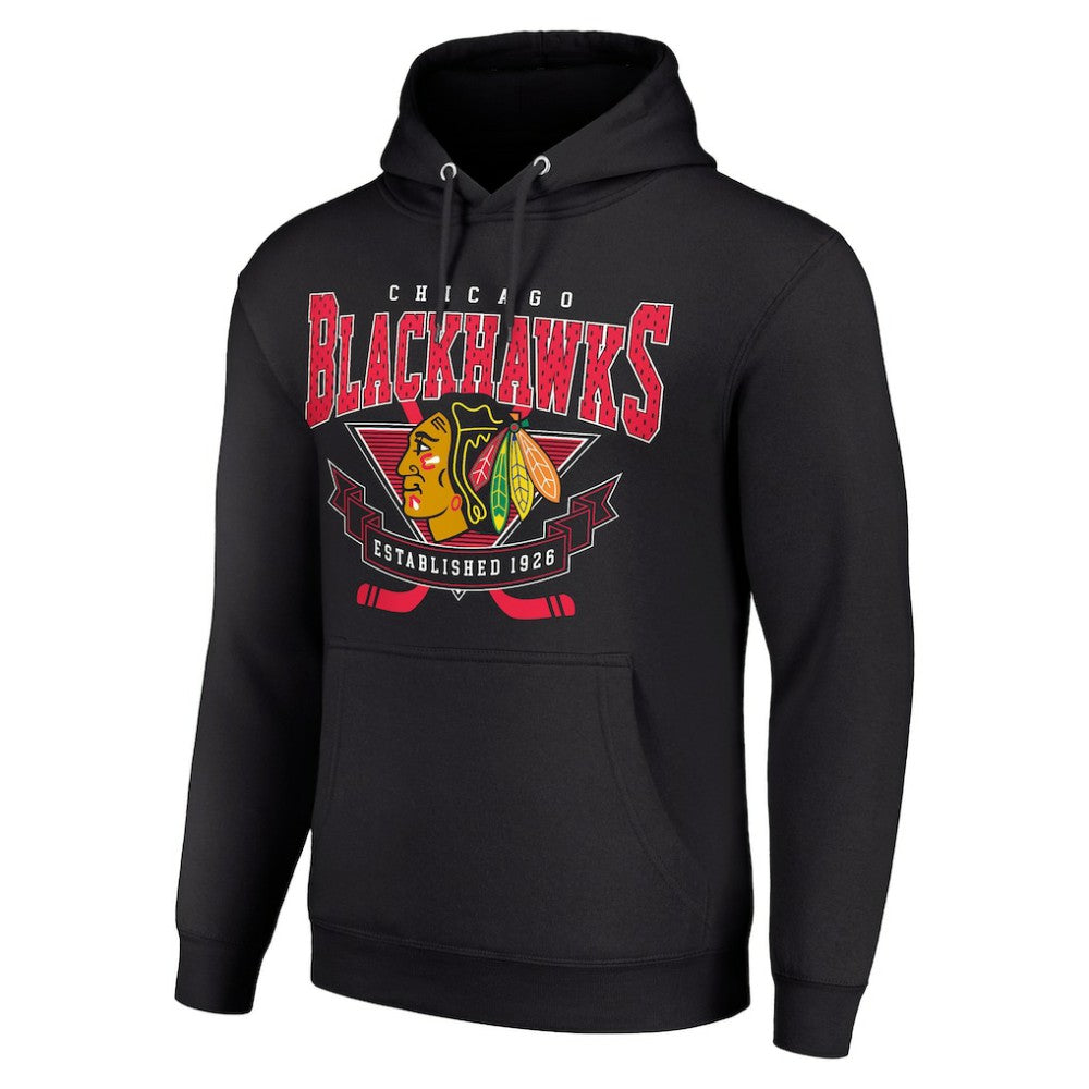 Chicago Blackhawks Starter Team Logo Graphic Fleece Tri-Blend Pullover Hoodie - Black | NHL discount