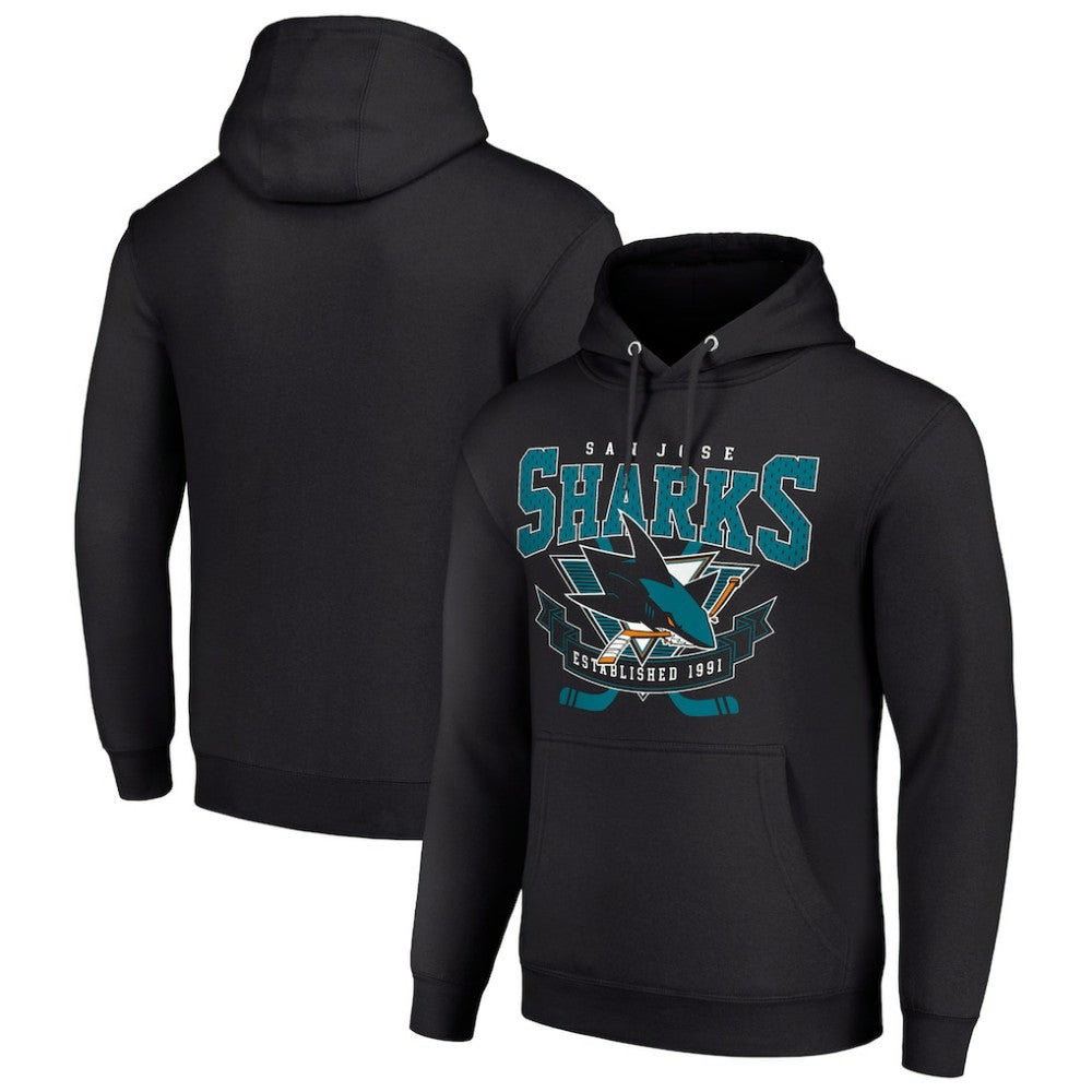 San Jose Sharks Starter Team Logo Graphic Fleece Tri-Blend Pullover Hoodie - Black | NHL on sale