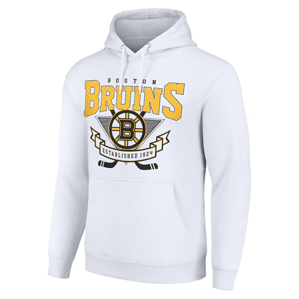Boston Bruins Starter Team Logo Graphic Fleece Tri-Blend Pullover Hoodie - White | NHL Lifestyle