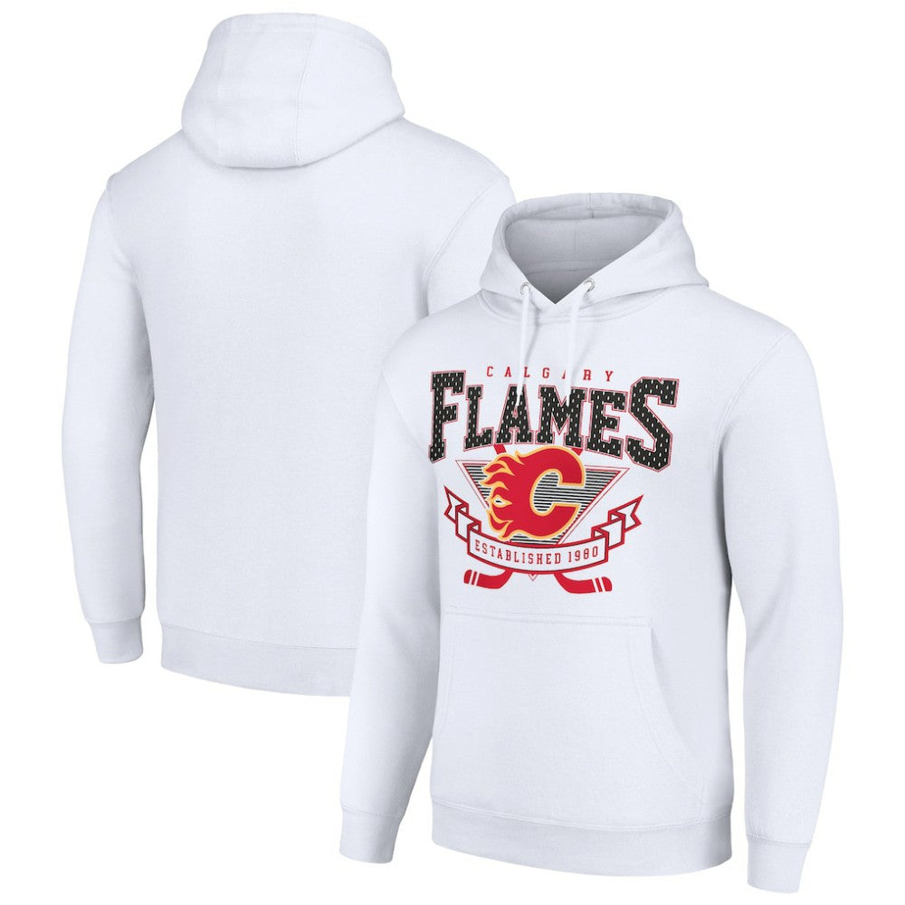 Calgary Flames Starter Team Logo Graphic Fleece Tri-Blend Pullover Hoodie - White | NHL Lifestyle