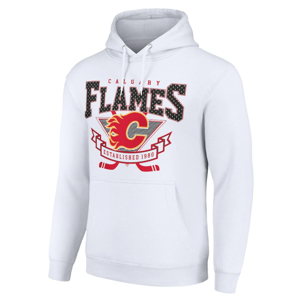 Calgary Flames Starter Team Logo Graphic Fleece Tri-Blend Pullover Hoodie - White | NHL Lifestyle