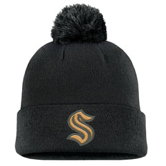 Seattle Kraken Fanatics Military Appreciation Cuffed Knit Hat with Pom - Black | Fanatics Lifestyle