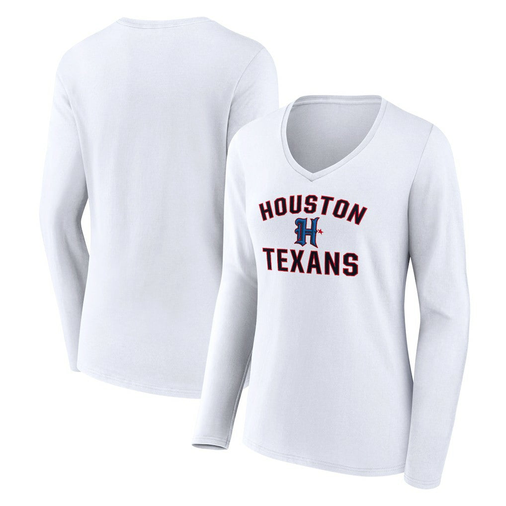Houston Texans Women's Secondary Logo Victory Arch Long Sleeve V-Neck T-Shirt - White - NFL