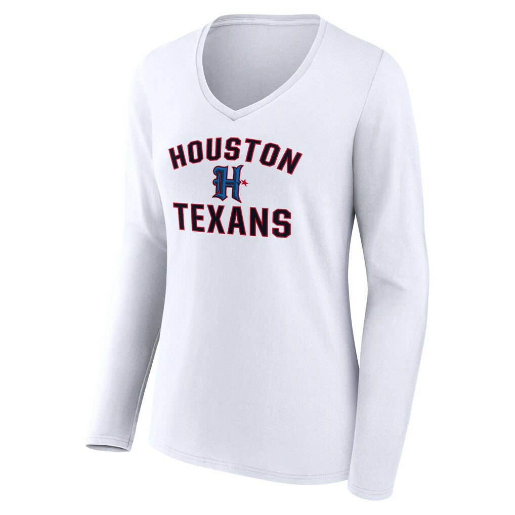 Houston Texans Women's Secondary Logo Victory Arch Long Sleeve V-Neck T-Shirt - White - NFL