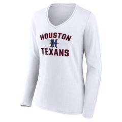 Houston Texans Women's Secondary Logo Victory Arch Long Sleeve V-Neck T-Shirt - White - NFL