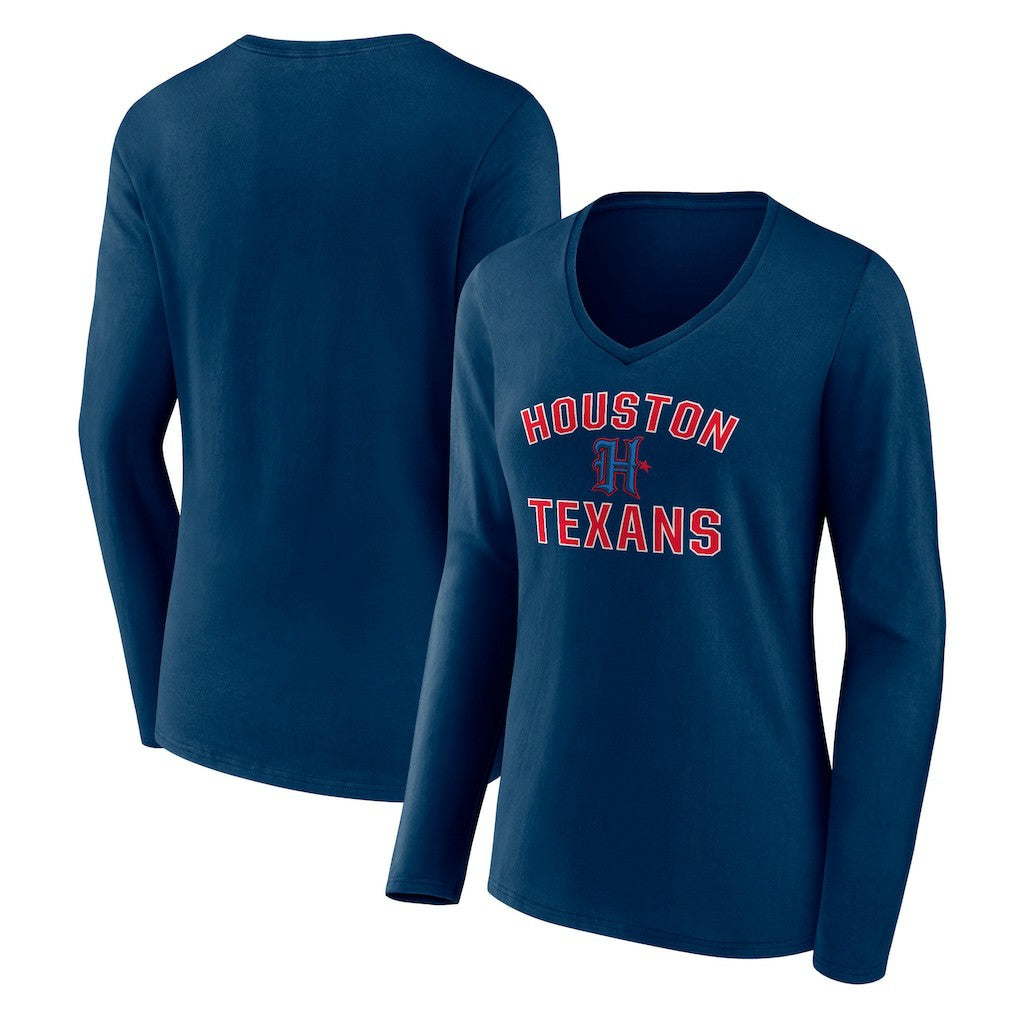 Houston Texans Women's Secondary Logo Victory Arch Long Sleeve V-Neck T-Shirt - Navy - NFL