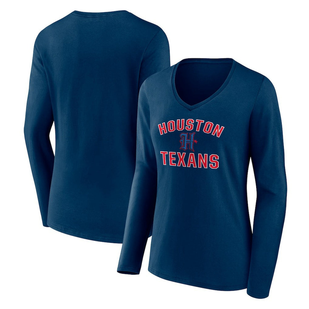 Houston Texans Women's Secondary Logo Victory Arch Long Sleeve V-Neck T-Shirt - Navy - NFL