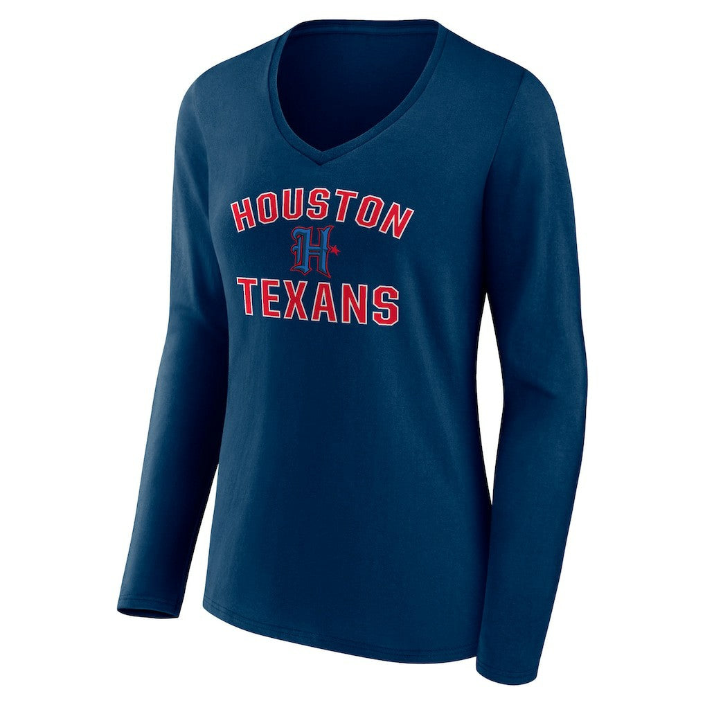 Houston Texans Women's Secondary Logo Victory Arch Long Sleeve V-Neck T-Shirt - Navy - NFL