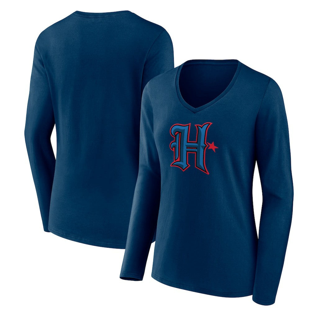 Houston Texans Women's Secondary Logo Long Sleeve V-Neck T-Shirt - Navy - NFL