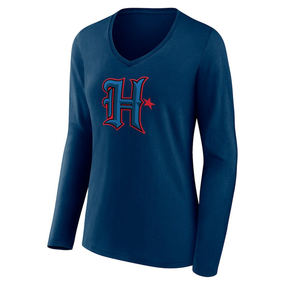 Houston Texans Women's Secondary Logo Long Sleeve V-Neck T-Shirt - Navy - NFL