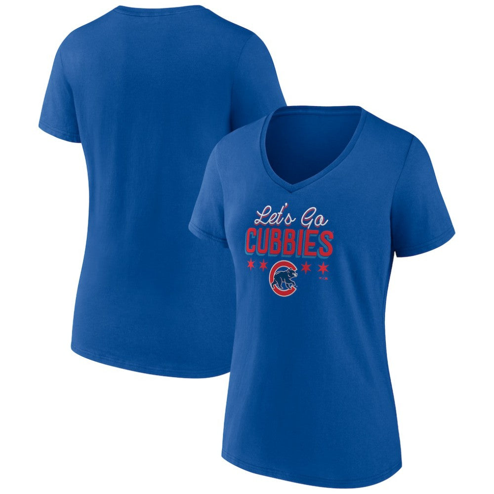 Chicago Cubs Women's Let's Go Cubbies V-Neck T-Shirt Outlet