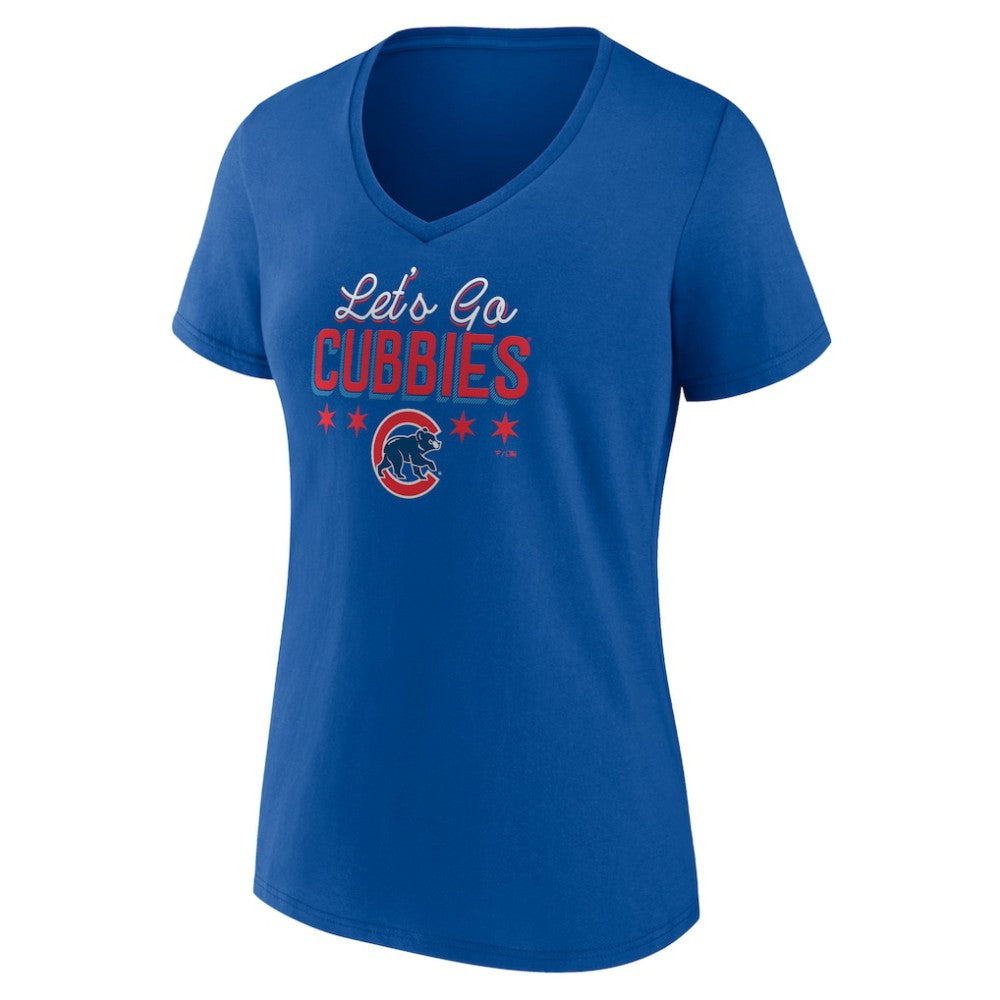 Chicago Cubs Women's Let's Go Cubbies V-Neck T-Shirt Outlet