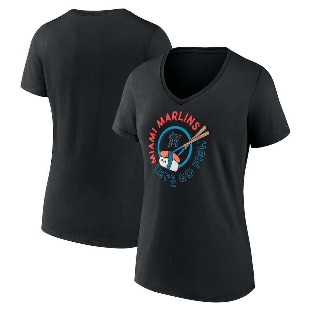 Miami Marlins Women's Let's Go Fish V-Neck T-Shirt Near Me