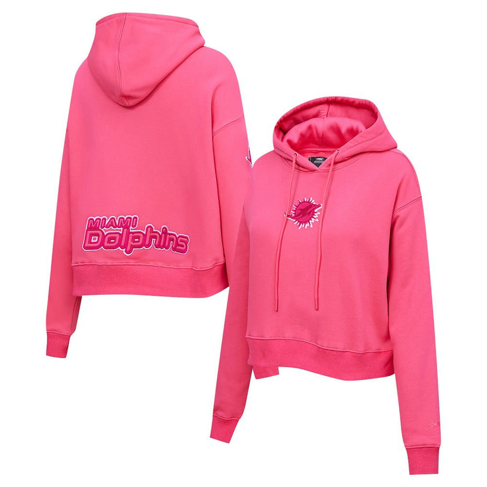 Miami Dolphins Pro Standard Women's Triple Pink Cropped Fleece Pullover Hoodie - Pink - NFL