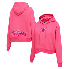 Miami Dolphins Pro Standard Women's Triple Pink Cropped Fleece Pullover Hoodie - Pink - NFL