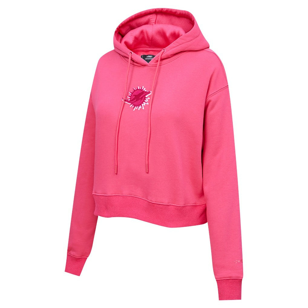 Miami Dolphins Pro Standard Women's Triple Pink Cropped Fleece Pullover Hoodie - Pink - NFL