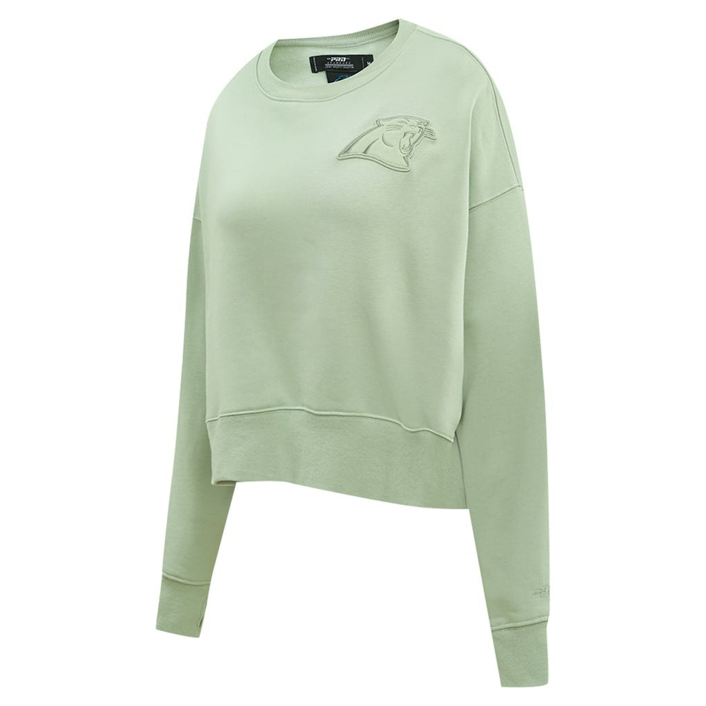 Carolina Panthers Pro Standard Women's Oversized Cropped Neutral Pullover Sweatshirt - Light Green - NFL