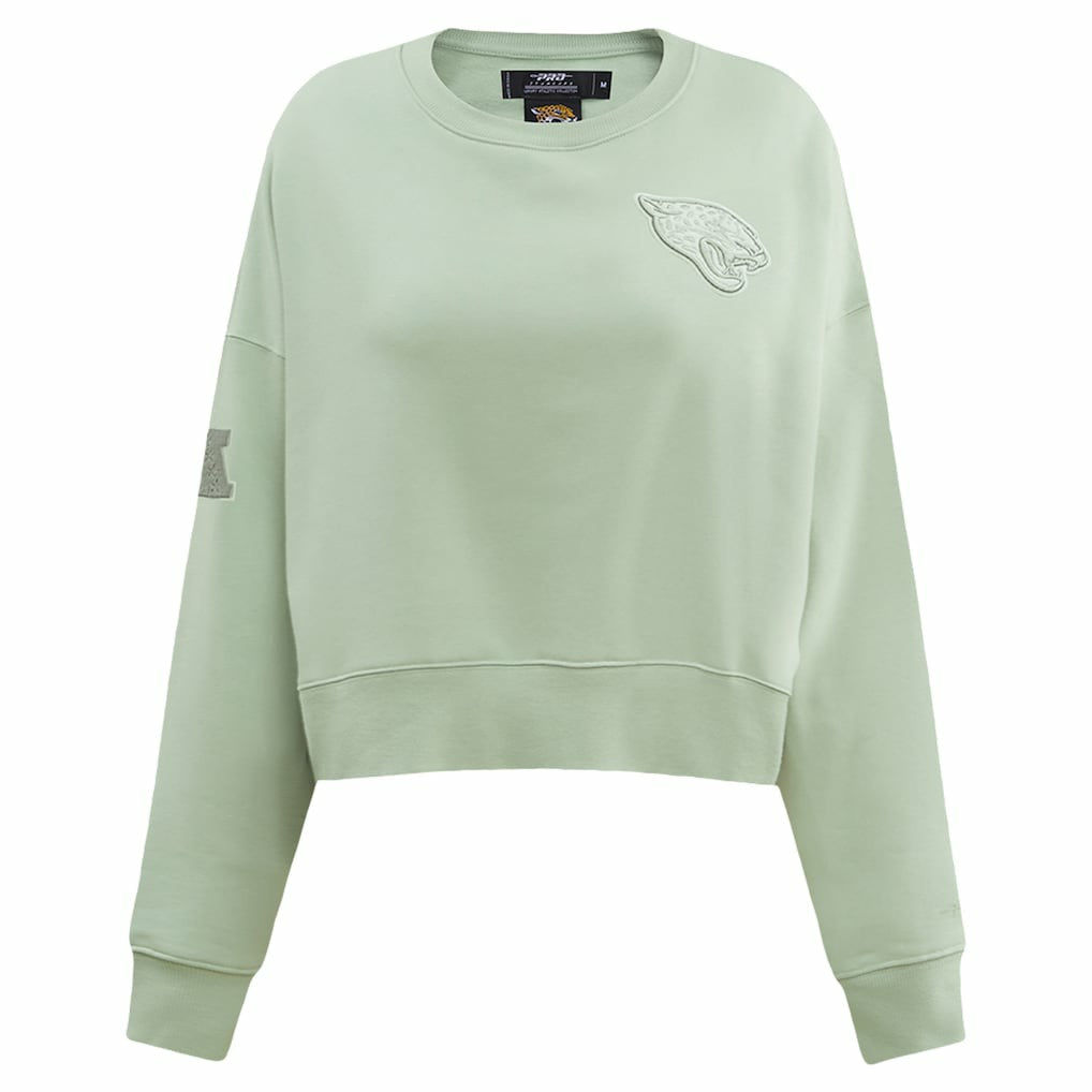 Jacksonville Jaguars Pro Standard Women's Oversized Cropped Neutral Pullover Sweatshirt - Light Green - NFL