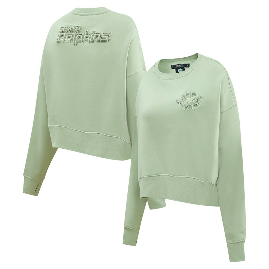 Miami Dolphins Pro Standard Women's Oversized Cropped Neutral Pullover Sweatshirt - Light Green - NFL