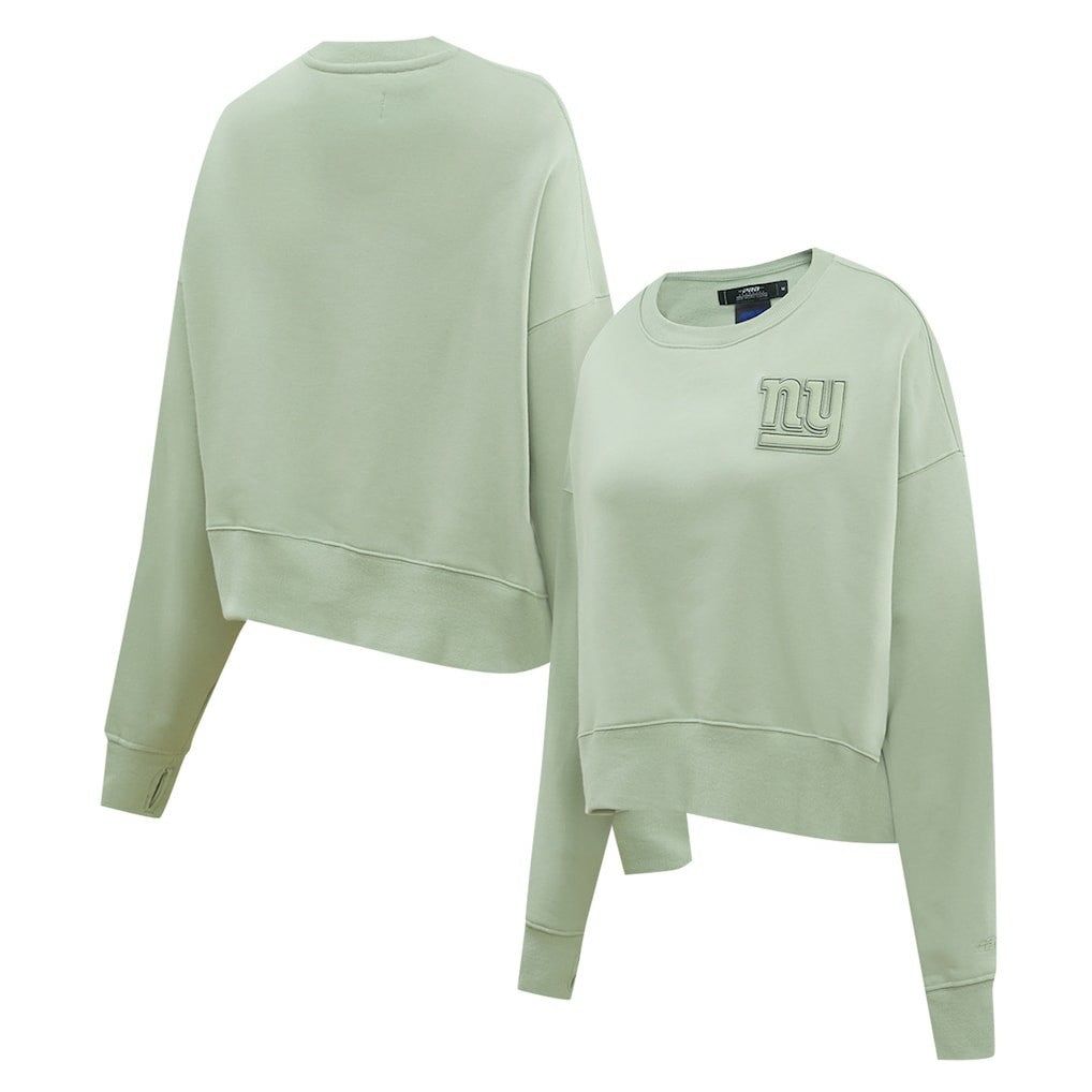 New York Giants Pro Standard Women's Oversized Cropped Neutral Pullover Sweatshirt - Light Green - NFL