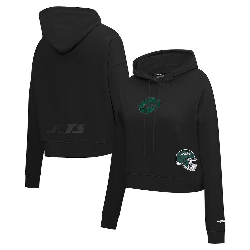 New York Jets Pro Standard Women's Jeweled Cropped Pullover Hoodie - Black - NFL
