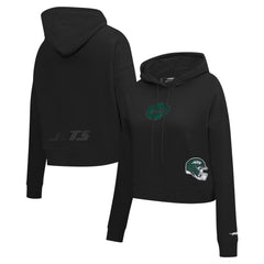 New York Jets Pro Standard Women's Jeweled Cropped Pullover Hoodie - Black - NFL