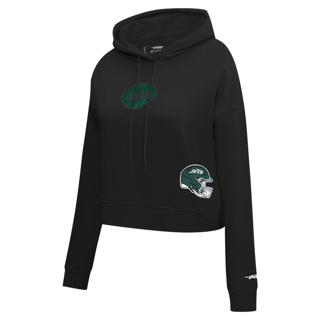 New York Jets Pro Standard Women's Jeweled Cropped Pullover Hoodie - Black - NFL
