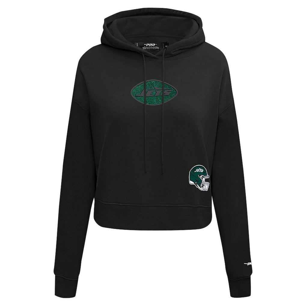 New York Jets Pro Standard Women's Jeweled Cropped Pullover Hoodie - Black - NFL