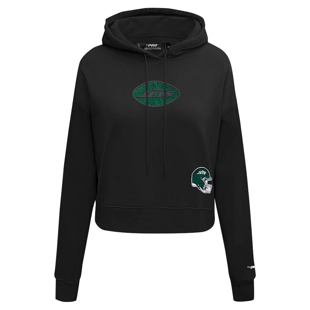 New York Jets Pro Standard Women's Jeweled Cropped Pullover Hoodie - Black - NFL