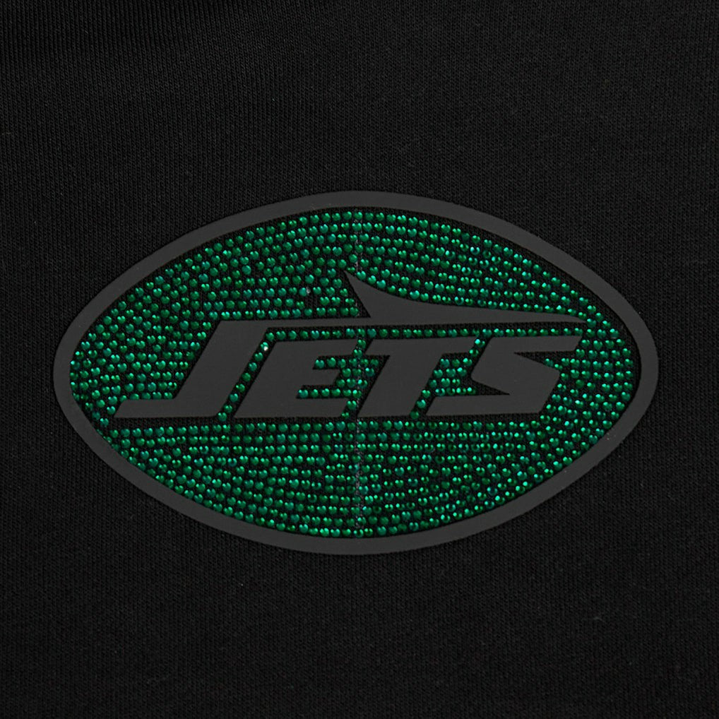 New York Jets Pro Standard Women's Jeweled Cropped Pullover Hoodie - Black - NFL