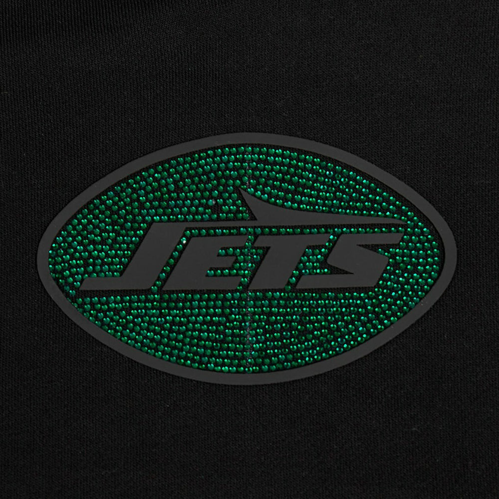 New York Jets Pro Standard Women's Jeweled Cropped Pullover Hoodie - Black - NFL
