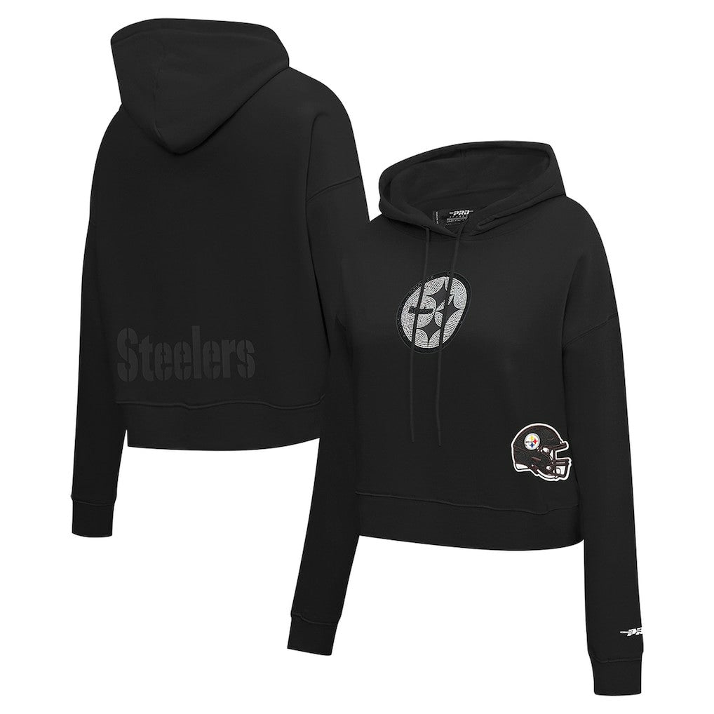 Pittsburgh Steelers Pro Standard Women's Jeweled Cropped Pullover Hoodie - Black - NFL