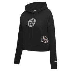 Pittsburgh Steelers Pro Standard Women's Jeweled Cropped Pullover Hoodie - Black - NFL