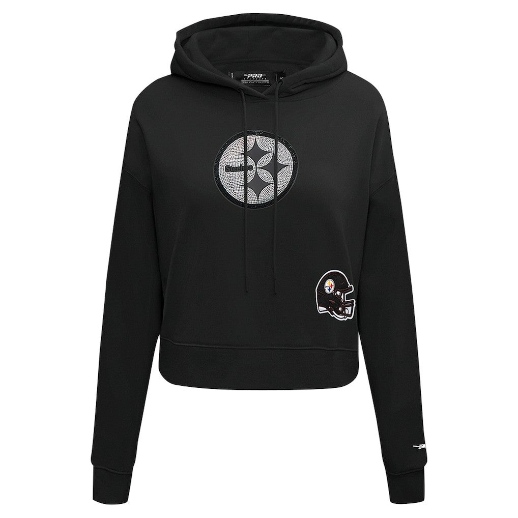 Pittsburgh Steelers Pro Standard Women's Jeweled Cropped Pullover Hoodie - Black - NFL