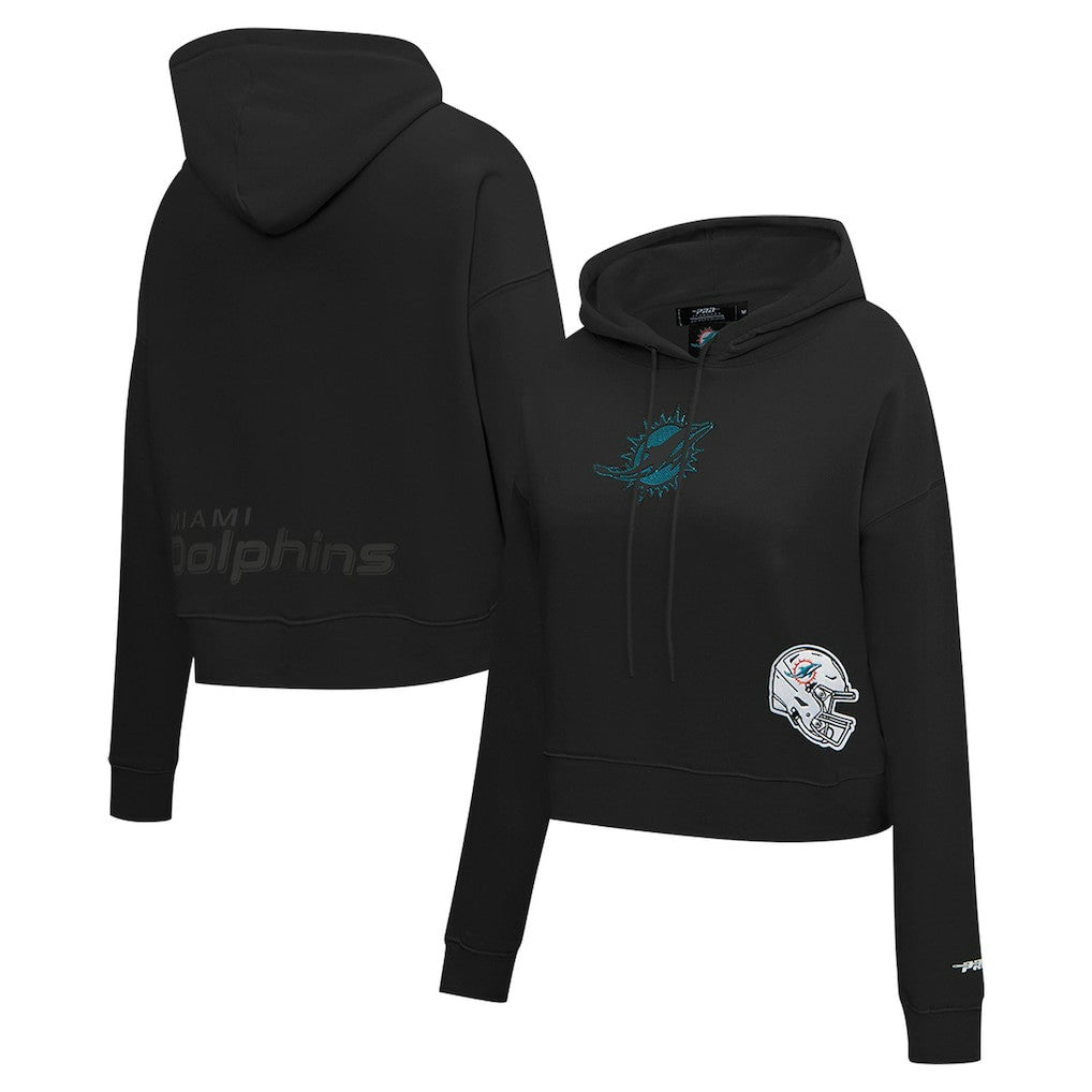 Miami Dolphins Pro Standard Women's Jeweled Cropped Pullover Hoodie - Black - NFL