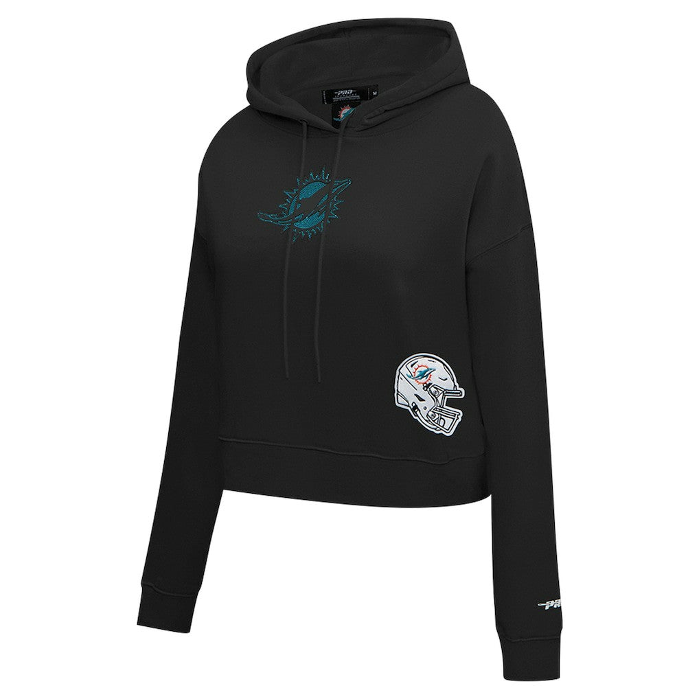 Miami Dolphins Pro Standard Women's Jeweled Cropped Pullover Hoodie - Black - NFL