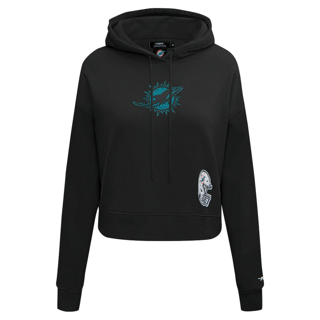 Miami Dolphins Pro Standard Women's Jeweled Cropped Pullover Hoodie - Black - NFL