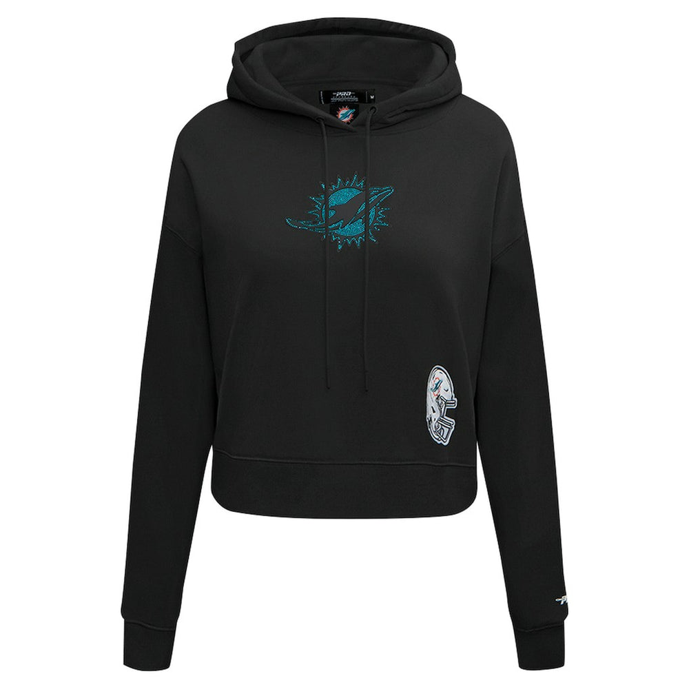 Miami Dolphins Pro Standard Women's Jeweled Cropped Pullover Hoodie - Black - NFL