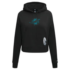 Miami Dolphins Pro Standard Women's Jeweled Cropped Pullover Hoodie - Black - NFL