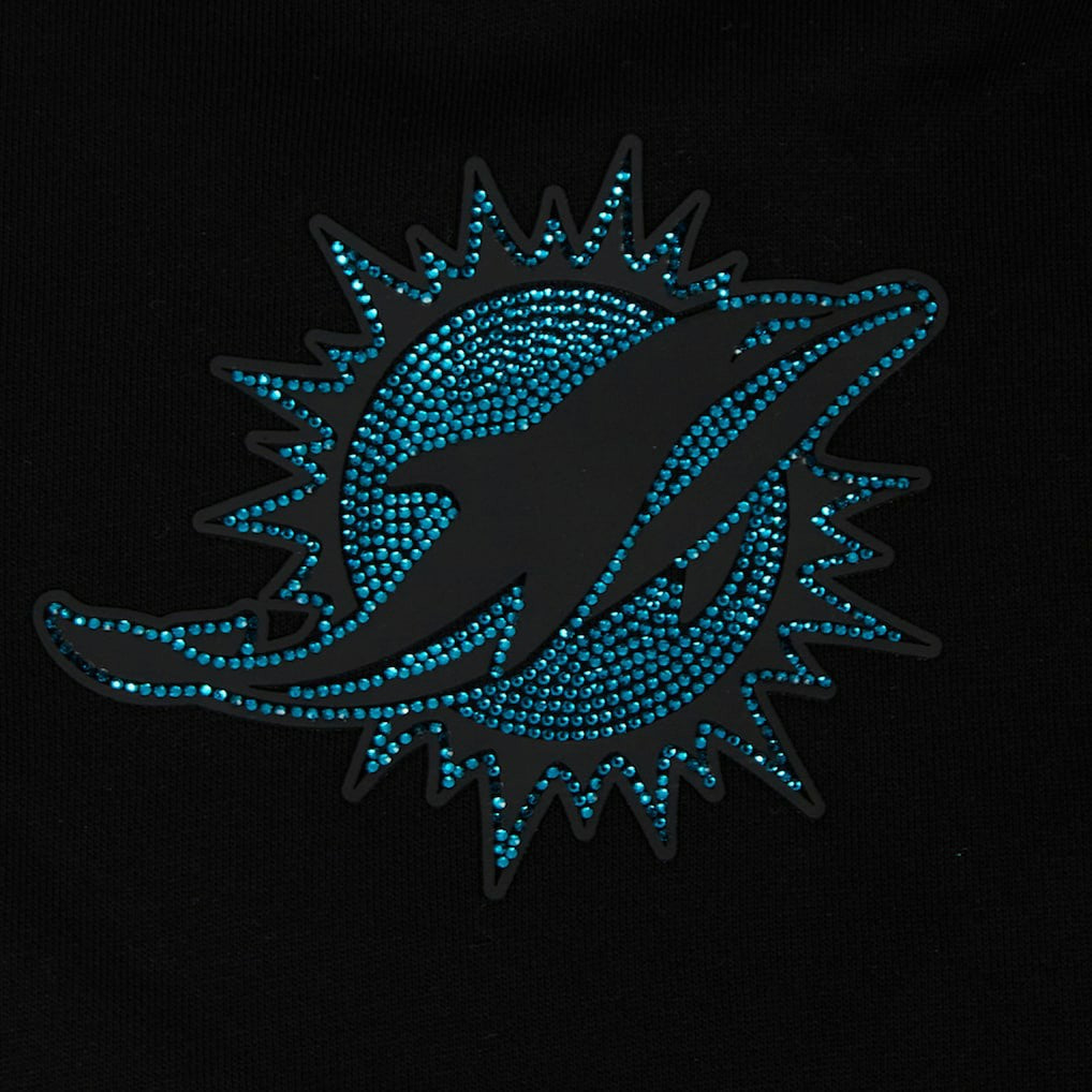 Miami Dolphins Pro Standard Women's Jeweled Cropped Pullover Hoodie - Black - NFL