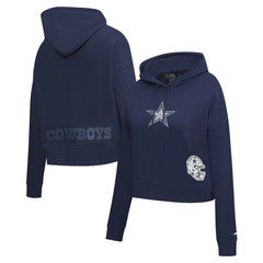 Dallas Cowboys Pro Standard Women's Jeweled Cropped Pullover Hoodie - Navy - NFL