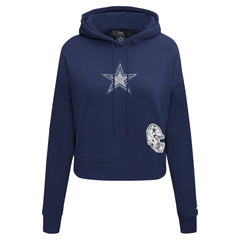 Dallas Cowboys Pro Standard Women's Jeweled Cropped Pullover Hoodie - Navy - NFL