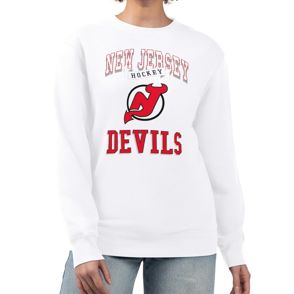 New Jersey Devils G-III 4Her by Carl Banks Women's Team Logo Tri-Blend Fleece Pullover Sweatshirt - White | NHL sale
