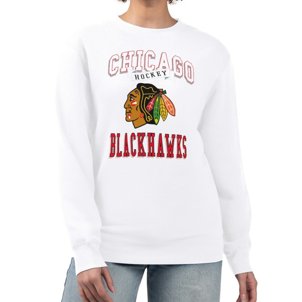 Chicago Blackhawks G-III 4Her by Carl Banks Women's Team Logo Tri-Blend Fleece Pullover Sweatshirt - White | NHL Lifestyle