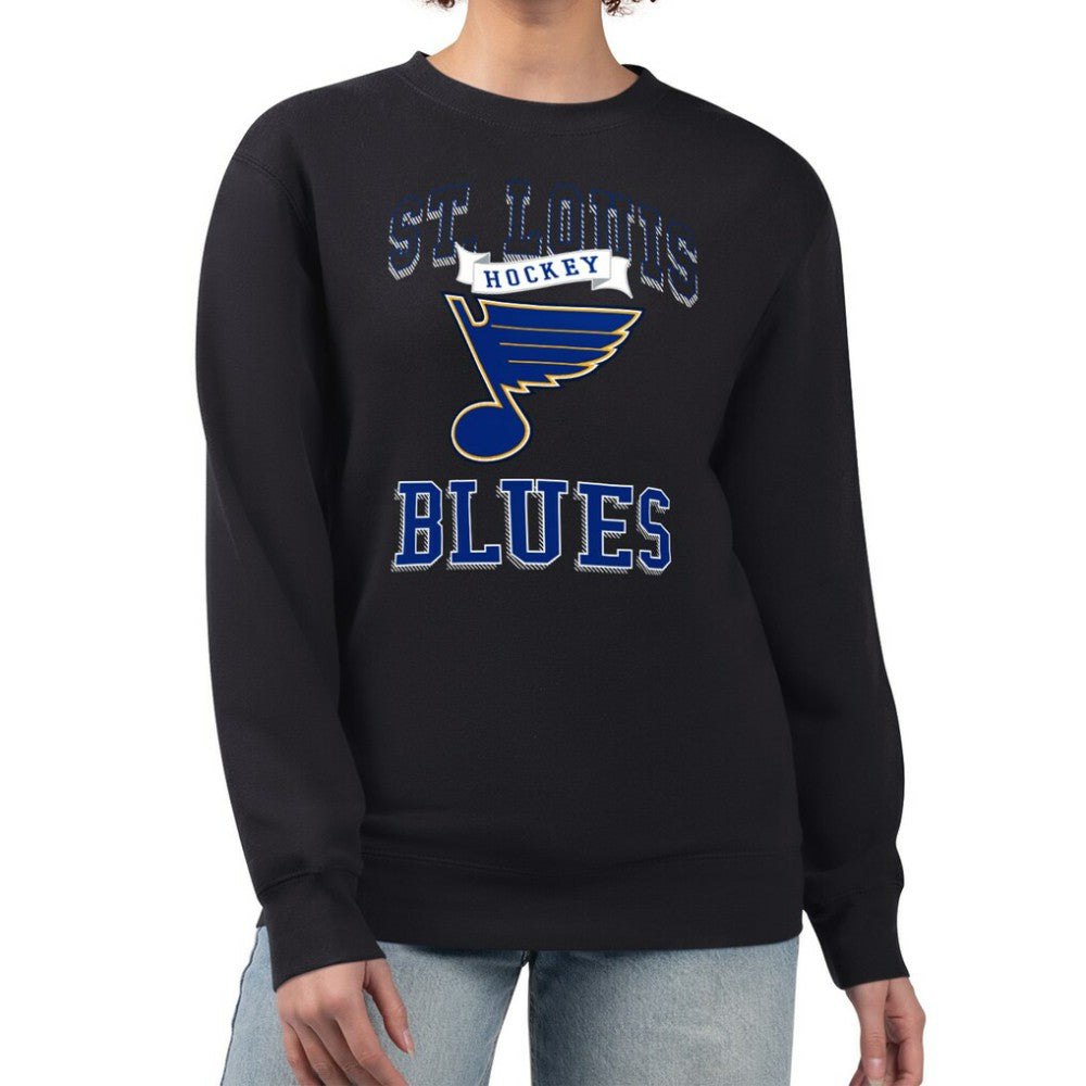 St. Louis Blues G-III 4Her by Carl Banks Women's Team Logo Tri-Blend Fleece Pullover Sweatshirt - Black | NHL Lifestyle