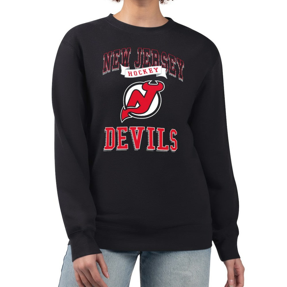 New Jersey Devils G-III 4Her by Carl Banks Women's Team Logo Tri-Blend Fleece Pullover Sweatshirt - Black | NHL Lifestyle
